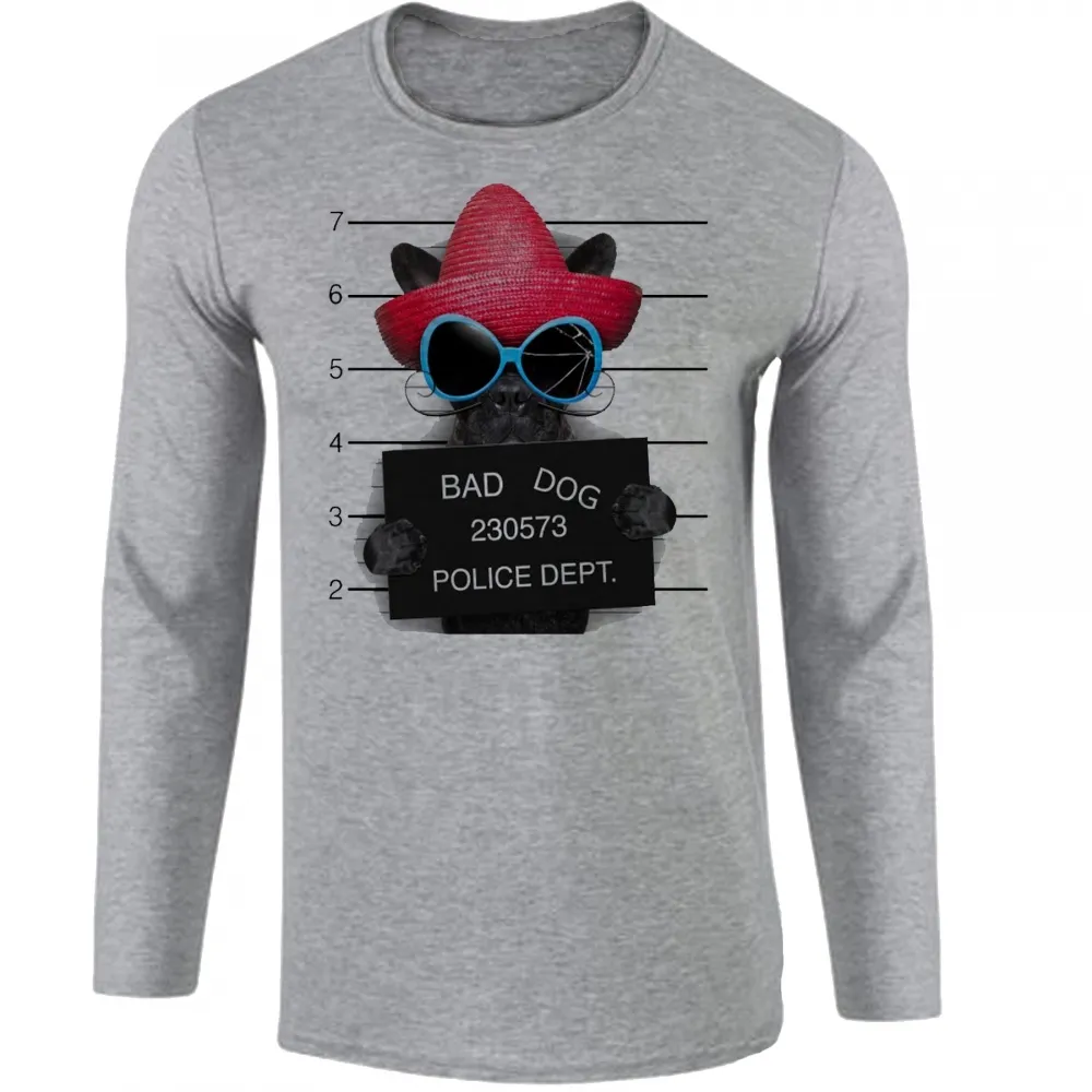 Camiseta manga longa Infantil ou Adulto Bad Dog cachorro cão Police Dept Imagem