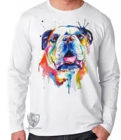 Camiseta manga longa Infantil ou Adulto cachorro bulldog Buldogue colorido - Foto 3