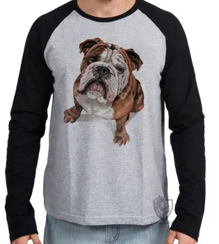 Camiseta manga longa Infantil ou Adulto cachorro bulldog Buldogue raça canina - Foto 2