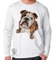Camiseta manga longa Infantil ou Adulto cachorro bulldog Buldogue raça canina - Foto 3