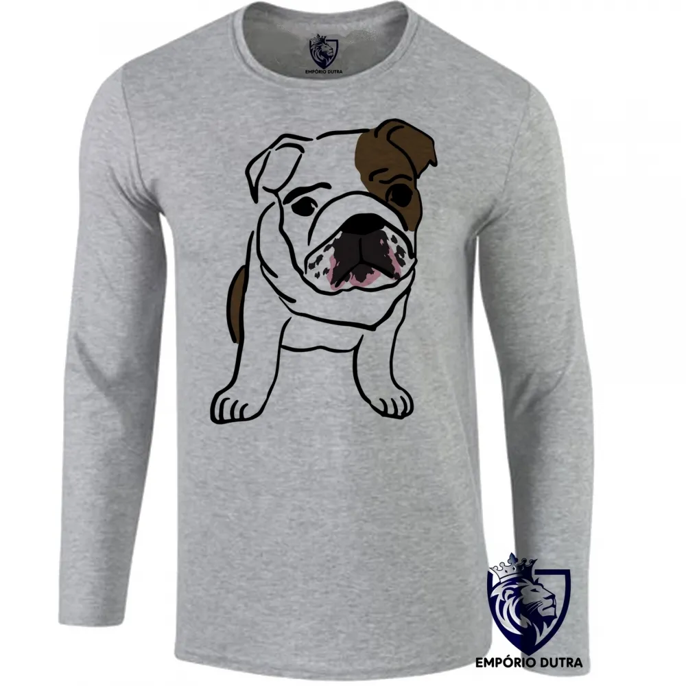 Camiseta manga longa Infantil ou Adulto cachorro cão dog bulldog Buldogue Imagem