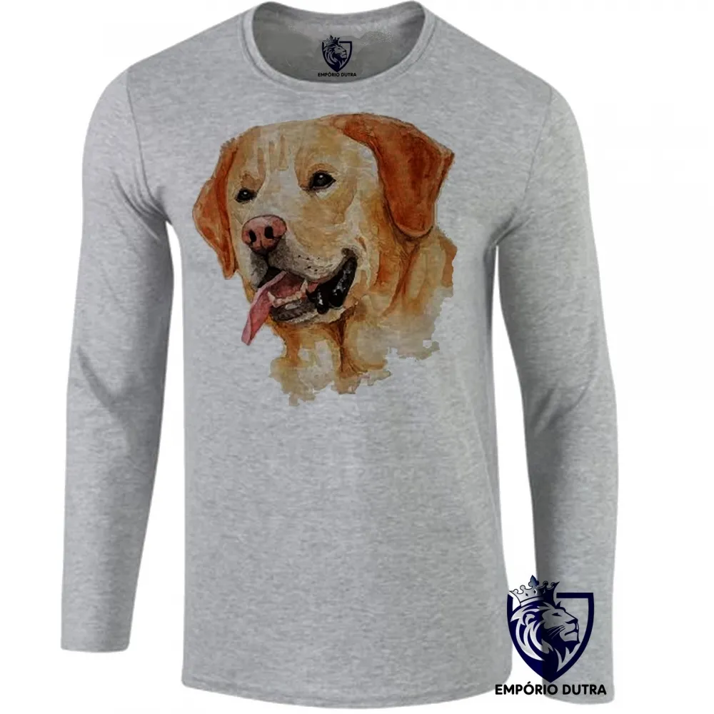 Camiseta manga longa Infantil ou Adulto cachorro cão dog labrador caramelo Imagem