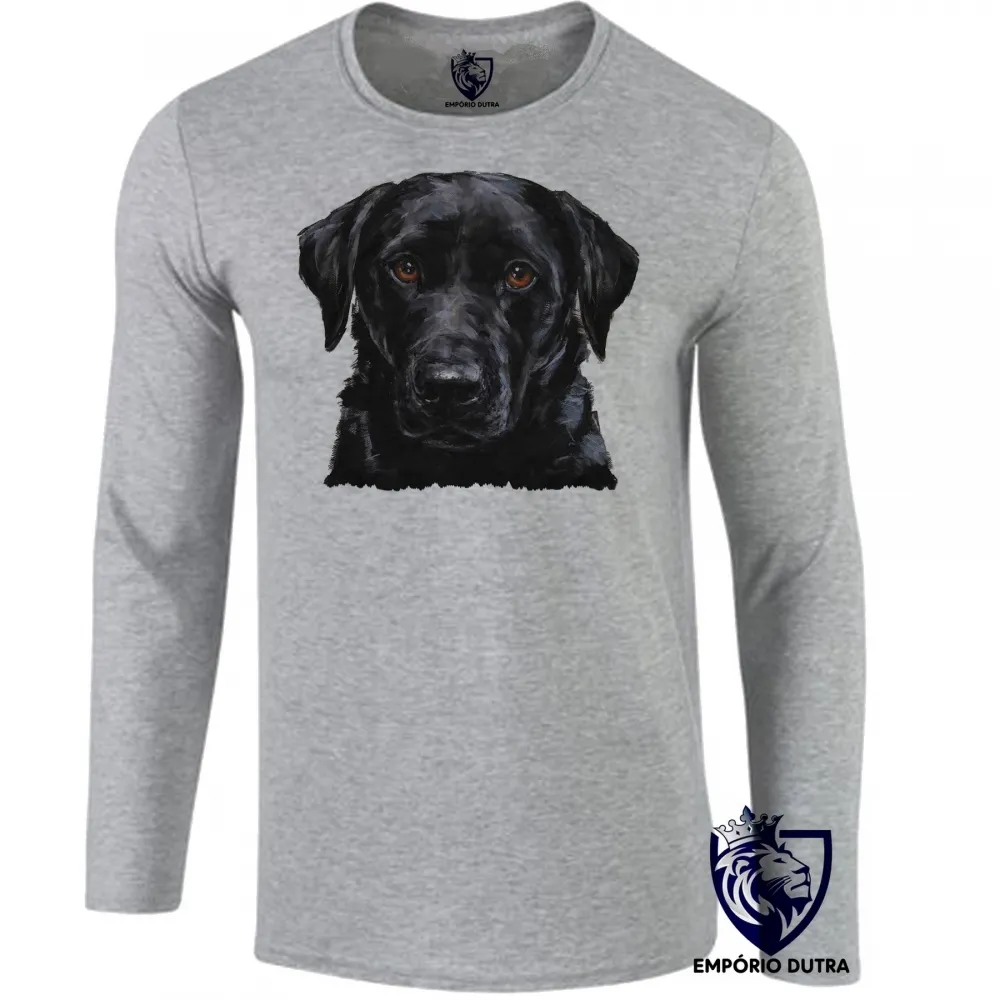 Camiseta manga longa Infantil ou Adulto cachorro cão dog labrador preto black Imagem
