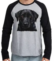 Camiseta manga longa Infantil ou Adulto cachorro cão dog labrador preto black - Foto 3