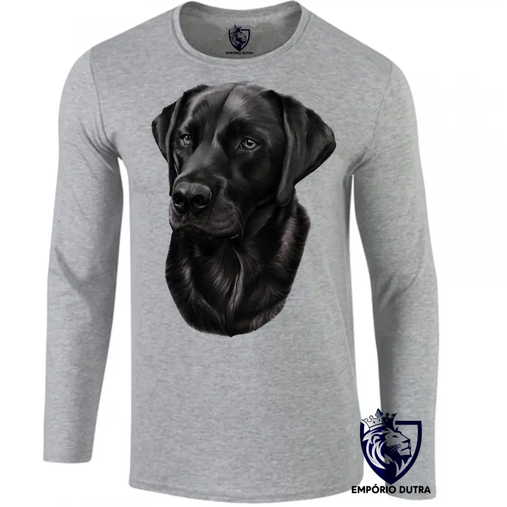 Camiseta manga longa Infantil ou Adulto cachorro cão dog labrador preto raça