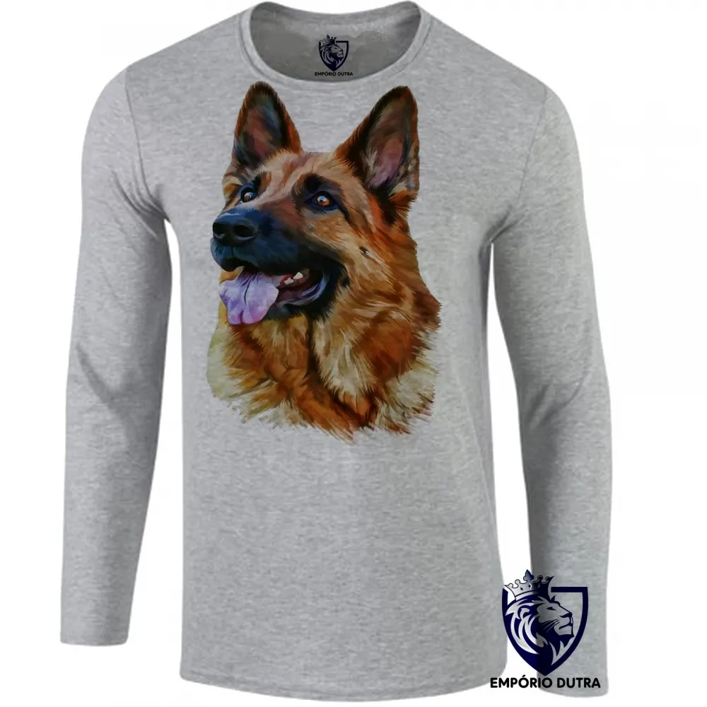 Camiseta manga longa Infantil ou Adulto cachorro cão dog pastor alemão german Shepherd