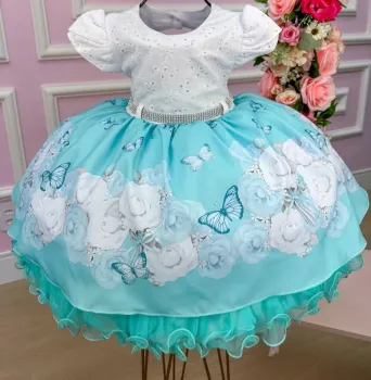 Vestido Festa Lasie/Floral Azul Menina Bonita