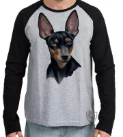 Camiseta manga longa Infantil ou Adulto cachorro cão dog pinscher preto marrom - Foto 3