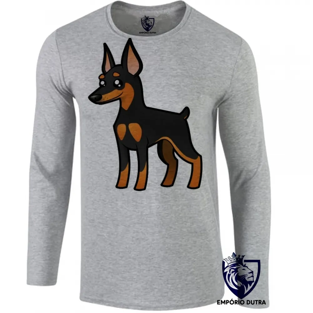 Camiseta manga longa Infantil ou Adulto cachorro cão dog pinscher raça canina Imagem