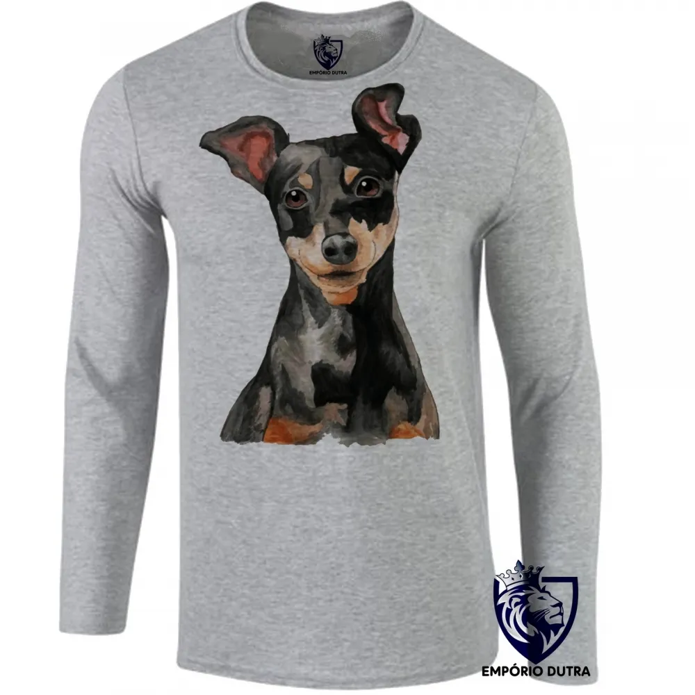 Camiseta manga longa Infantil ou Adulto cachorro cão dog pinscher raça pequena Imagem