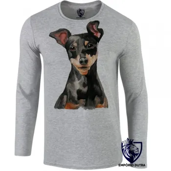 Camiseta manga longa Infantil ou Adulto cachorro cão dog pinscher raça pequena