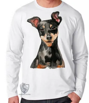 Camiseta manga longa Infantil ou Adulto cachorro cão dog pinscher raça pequena - Foto 2