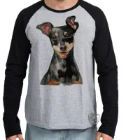 Camiseta manga longa Infantil ou Adulto cachorro cão dog pinscher raça pequena - Foto 3
