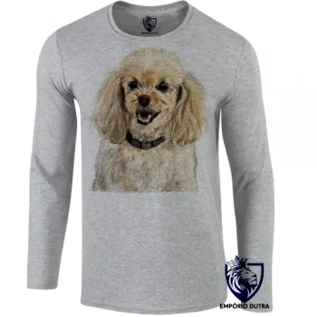 Camiseta manga longa Infantil ou Adulto cachorro cão dog poodle raça canina