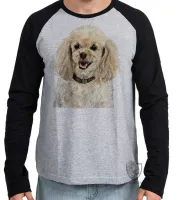 Camiseta manga longa Infantil ou Adulto cachorro cão dog poodle raça canina - Foto 2