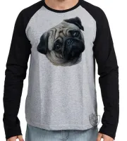 Camiseta manga longa Infantil ou Adulto cachorro cão dog pug raça canina - Foto 2