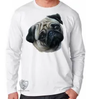 Camiseta manga longa Infantil ou Adulto cachorro cão dog pug raça canina - Foto 3