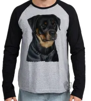 Camiseta manga longa Infantil ou Adulto cachorro cão dog rottweiler black raça - Foto 3