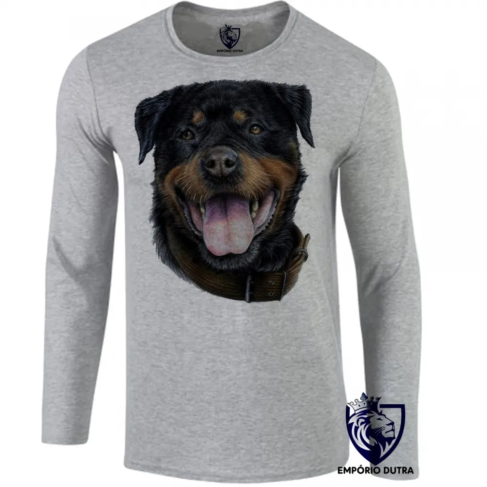 Camiseta manga longa Infantil ou Adulto cachorro cão dog rottweiler raça canina Imagem