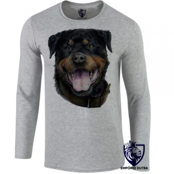 Camiseta manga longa Infantil ou Adulto cachorro cão dog rottweiler raça canina