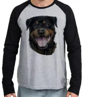 Camiseta manga longa Infantil ou Adulto cachorro cão dog rottweiler raça canina - Foto 3
