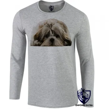 Camiseta manga longa Infantil ou Adulto cachorro cão dog Shih tzu raça canina