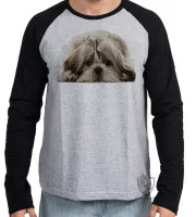 Camiseta manga longa Infantil ou Adulto cachorro cão dog Shih tzu raça canina - Foto 3