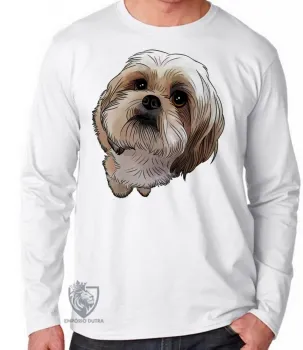 Camiseta manga longa Infantil ou Adulto cachorro cão dog Shih tzu raça fofo lindo - Foto 2
