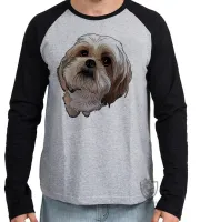 Camiseta manga longa Infantil ou Adulto cachorro cão dog Shih tzu raça fofo lindo - Foto 3