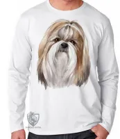 Camiseta manga longa Infantil ou Adulto cachorro cachorro cão dog Shih tzu raça pintura - Foto 3