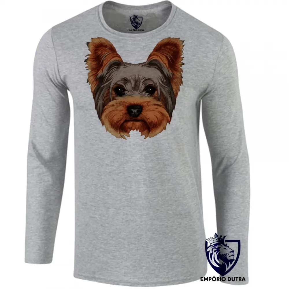 Camiseta manga longa Infantil ou Adulto cachorro cão dog Yorkshire carinha york