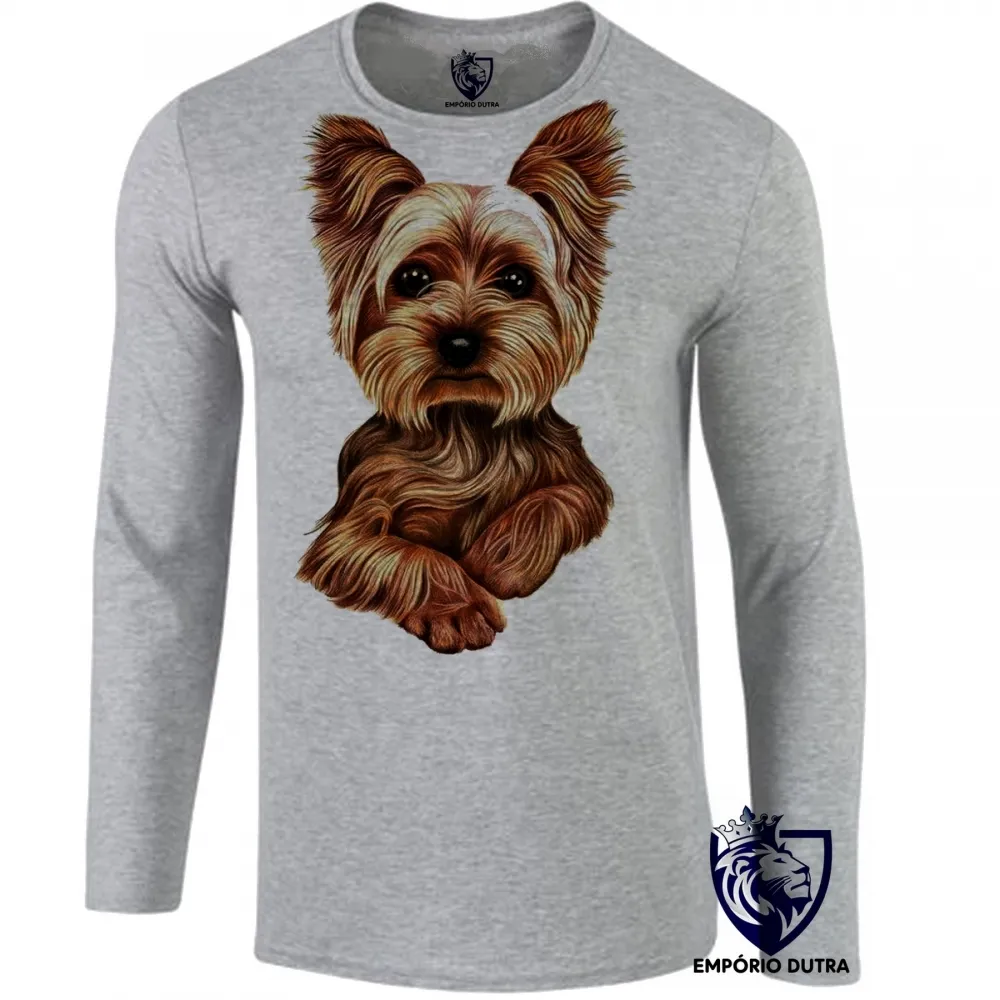 Camiseta manga longa Infantil ou Adulto cachorro cão dog Yorkshire fofo raça
