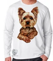Camiseta manga longa Infantil ou Adulto cachorro cão dog Yorkshire fofo raça - Foto 3