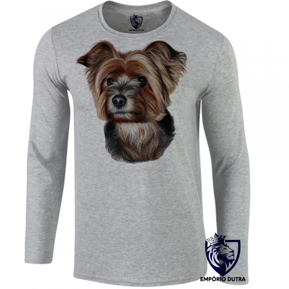 Camiseta manga longa Infantil ou Adulto cachorro cão dog Yorkshire terrier raça