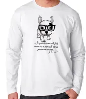 Camiseta manga longa Infantil ou Adulto Cachorro bulldog Nerd frase Einstein - Foto 3
