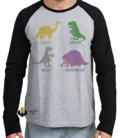 Camiseta manga longa Infantil ou Adulto Dinossauros carnivoro vegetariano vegano - Foto 3