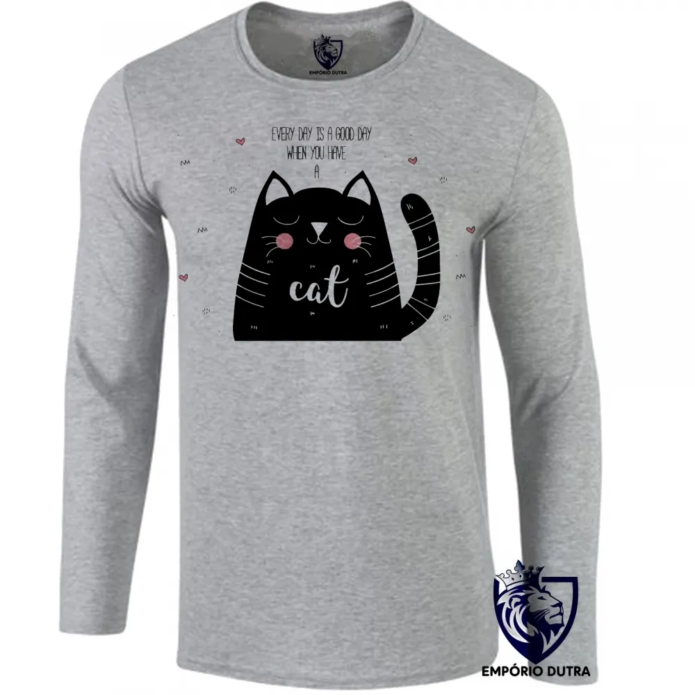 Camiseta manga longa Infantil ou Adulto Every day is a good gato cat Imagem