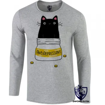 Camiseta manga longa Infantil ou Adulto Gatinho antidepressivo gato cat