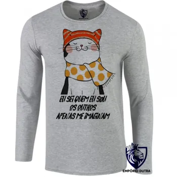 Camiseta manga longa Infantil ou Adulto Gatinho eu sei quem eu sou gato felino