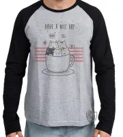 Camiseta manga longa Infantil ou Adulto Gatinhos Have a nice day gato cat - Foto 2