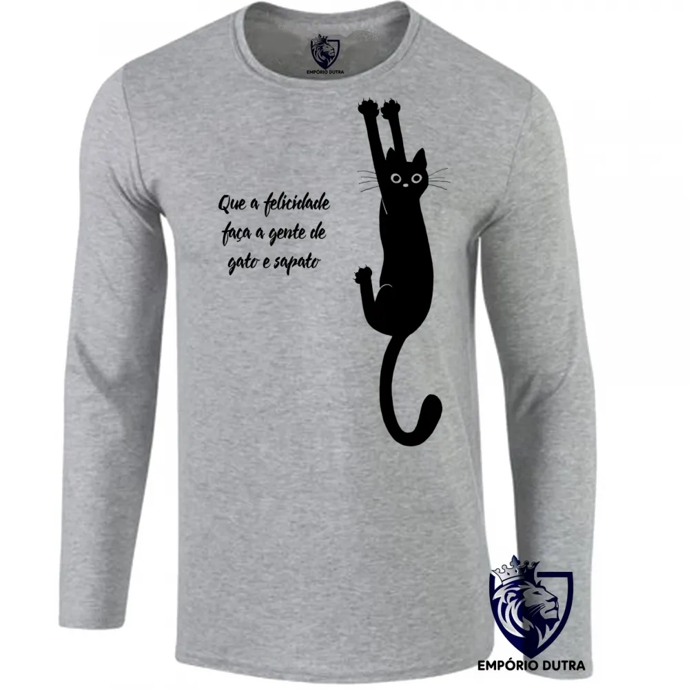 Camiseta manga longa Infantil ou Adulto gato felicidade cat gatinho felino
