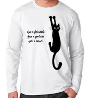 Camiseta manga longa Infantil ou Adulto gato felicidade cat gatinho felino - Foto 2