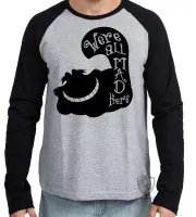 Camiseta manga longa Infantil ou Adulto gato Were all mad here gato cat preto black - Foto 2