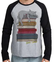 Camiseta manga longa Infantil ou Adulto Gatos leitura pilha livros cat - Foto 3