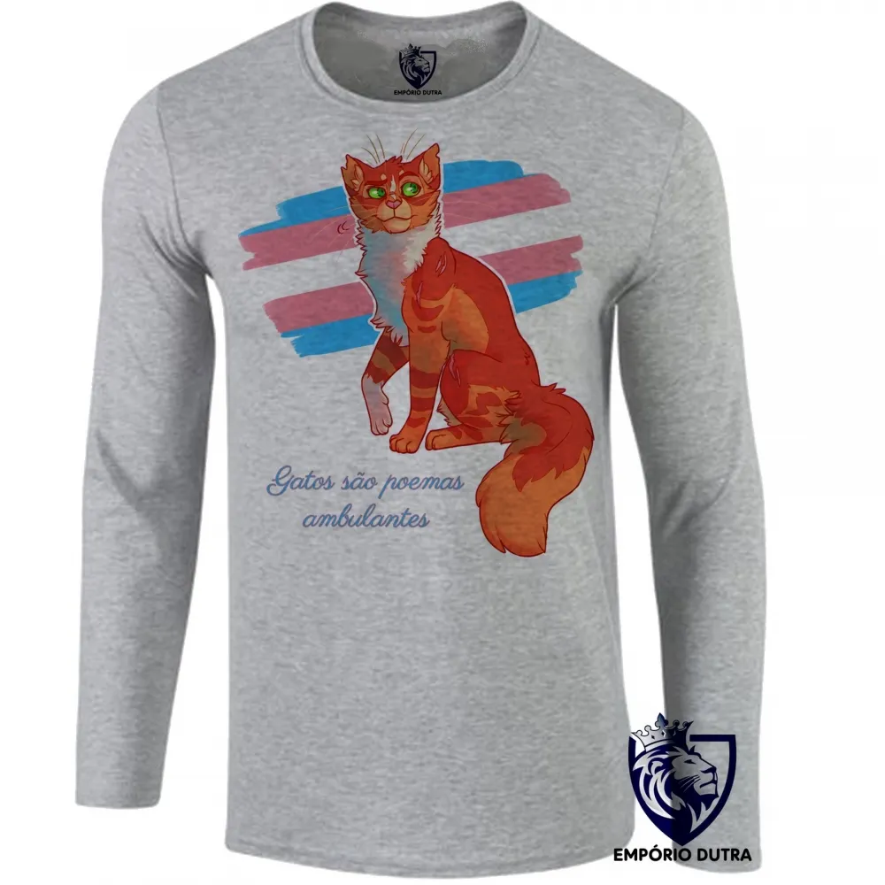Camiseta manga longa Infantil ou Adulto Gatos são poemas ambulantes Imagem