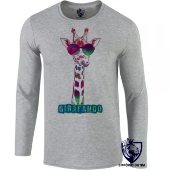 Camiseta manga longa Infantil ou Adulto Girafando girafa de óculos