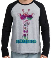 Camiseta manga longa Infantil ou Adulto Girafando girafa de óculos - Foto 2