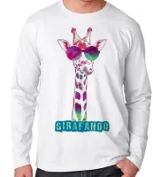 Camiseta manga longa Infantil ou Adulto Girafando girafa de óculos - Foto 3