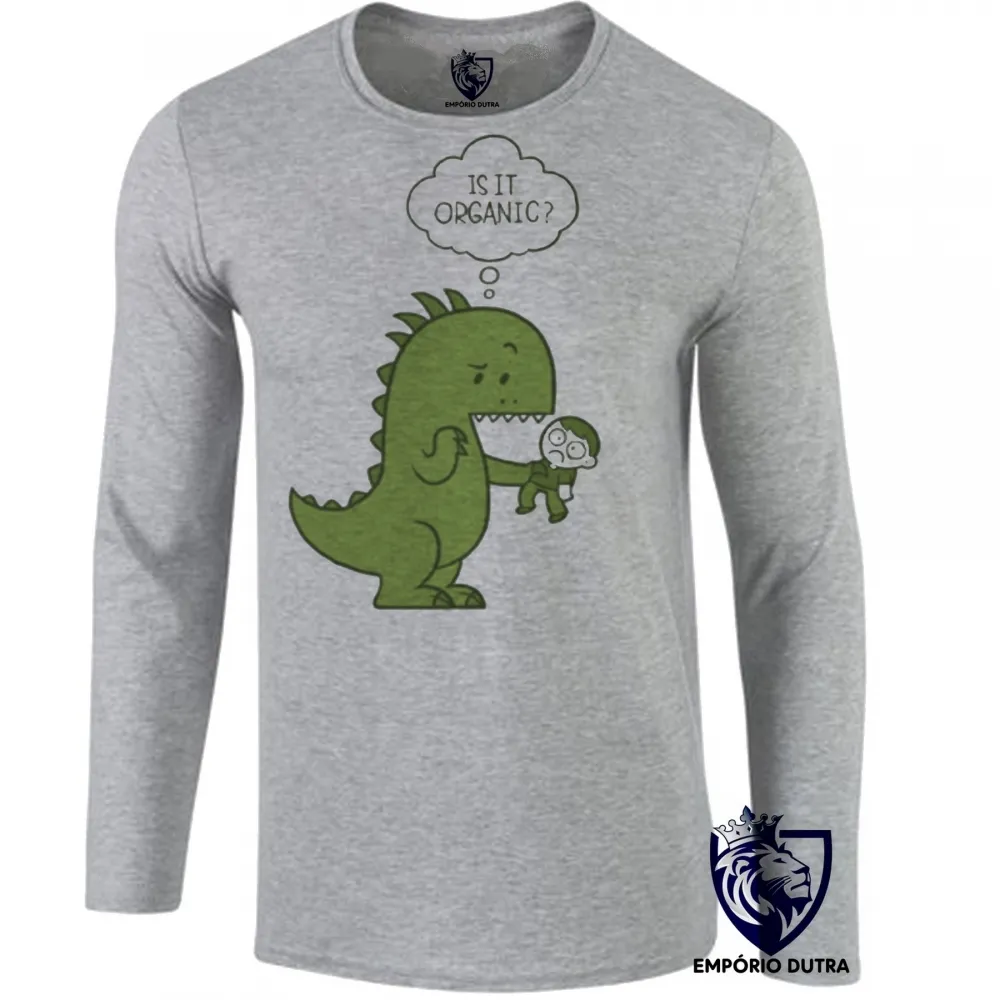 Camiseta manga longa Infantil ou Adulto Humano orgânico dinossauro Imagem