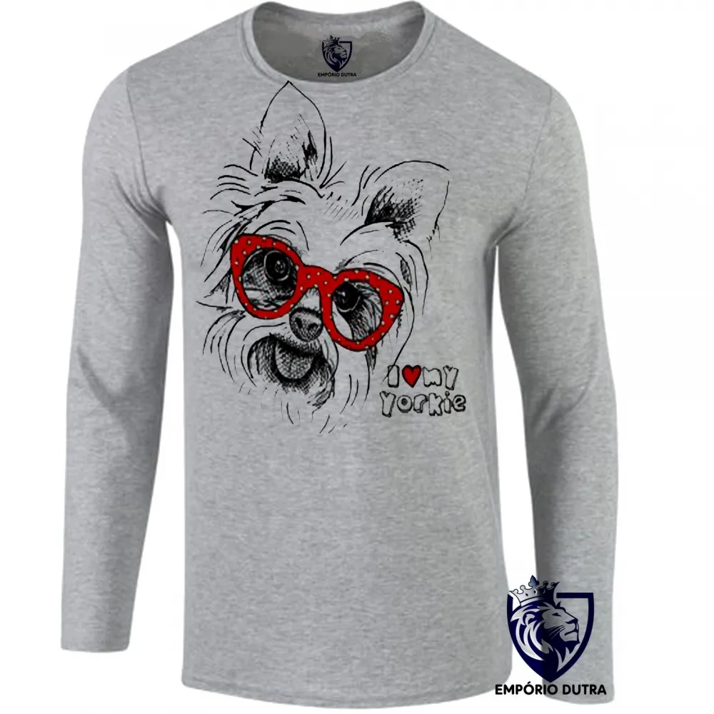 Camiseta manga longa Infantil ou Adulto I love yorkie cachorro cão dog Imagem